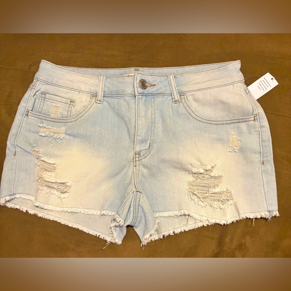 Women's Light Blue Distressed Denim Shorts